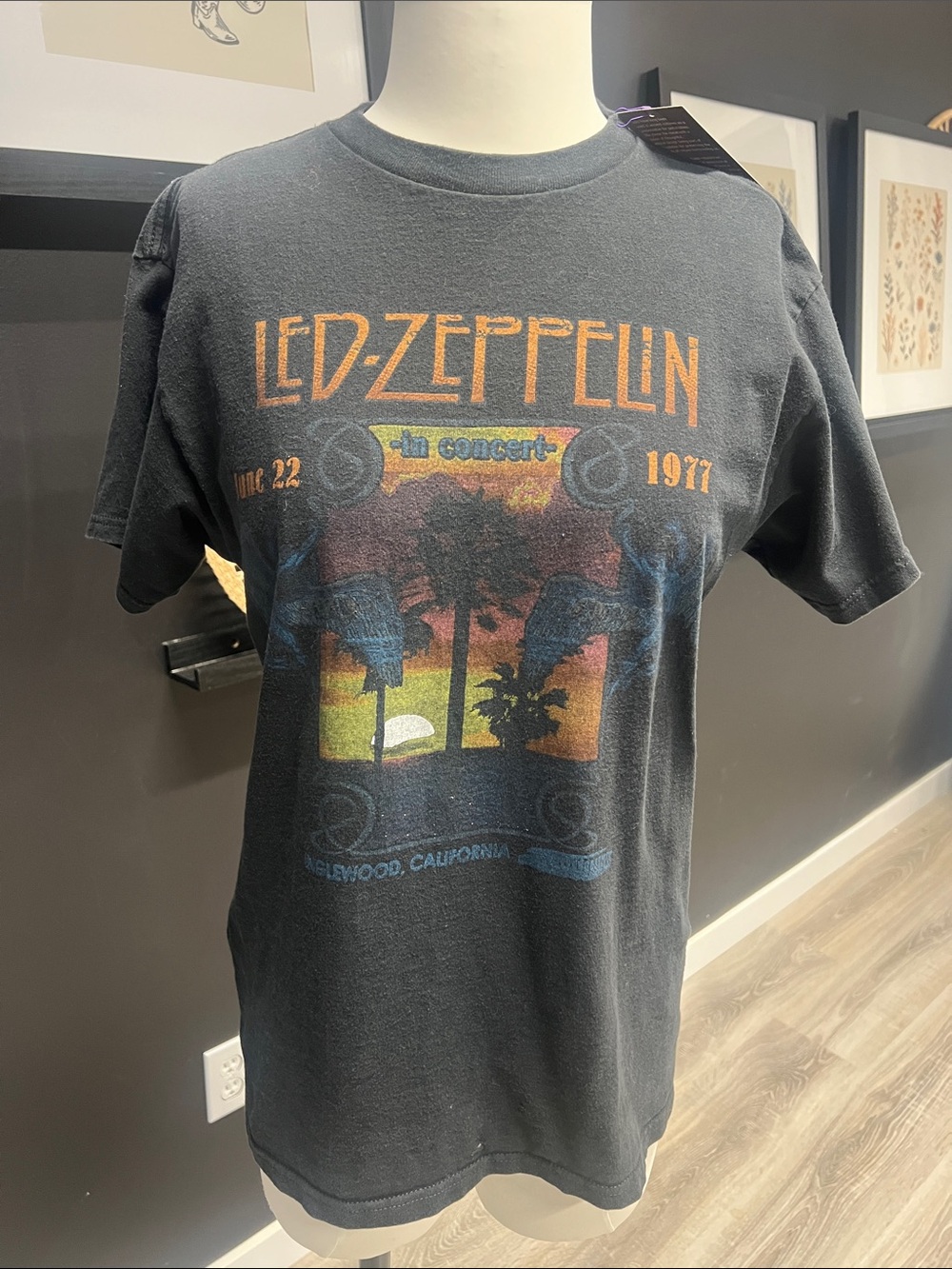 Led Zeppelin Black Graphic Tee, Rough and Worn Aesthetic, Women’s Medium